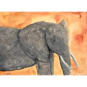 Hand painted watercolor original painting African elephant